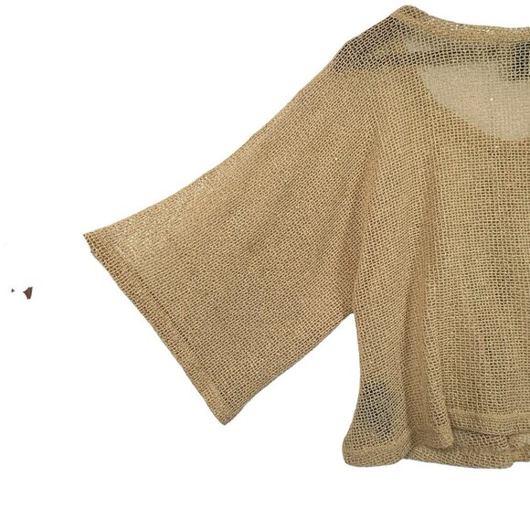 Noelle Sheer Boho Crocheted Top One Size Cropped Pullover Sequins Button Accents - Picture 6 of 8